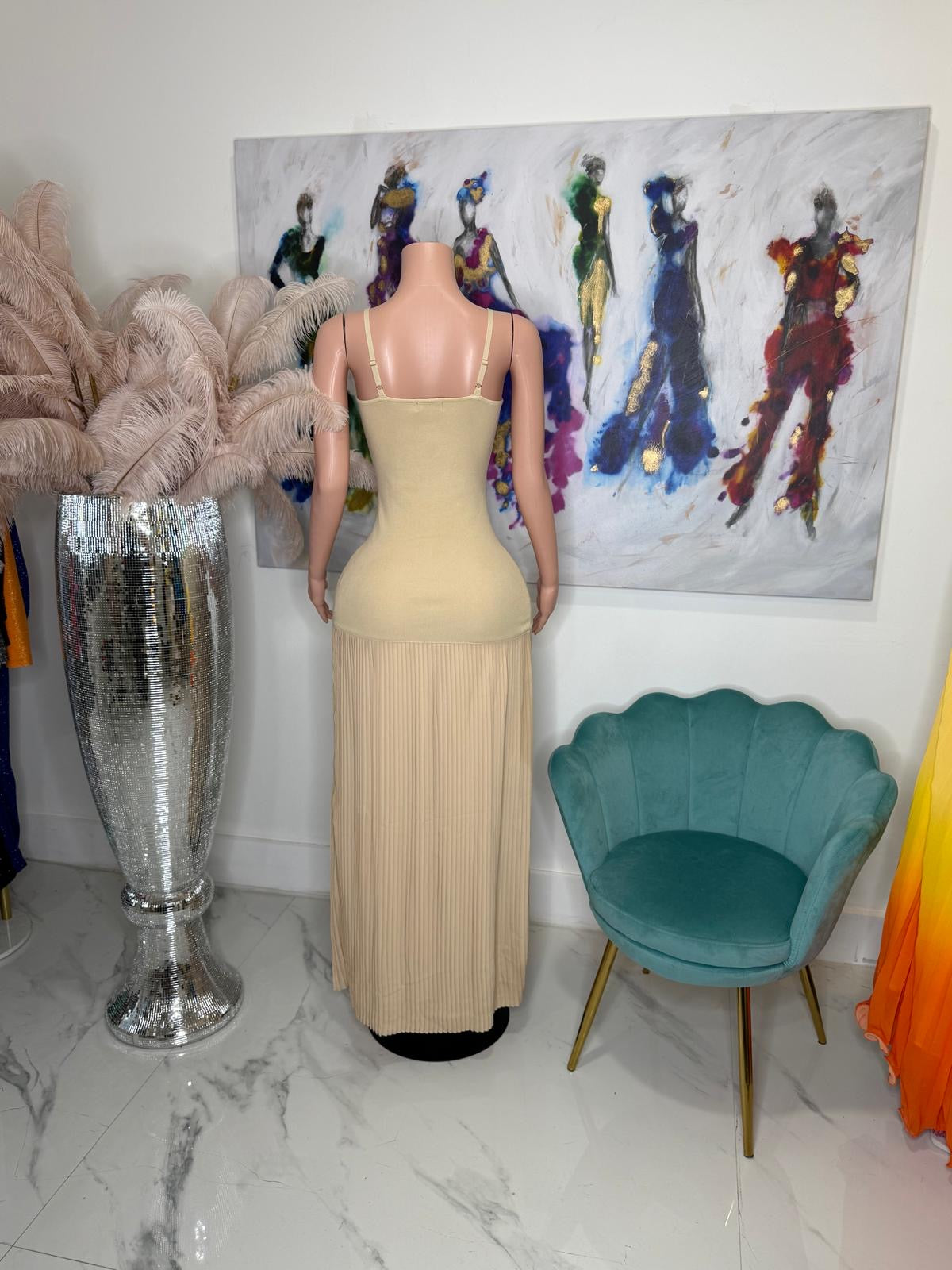 Divine Allure Knit Pearls Maxi Dress Nude