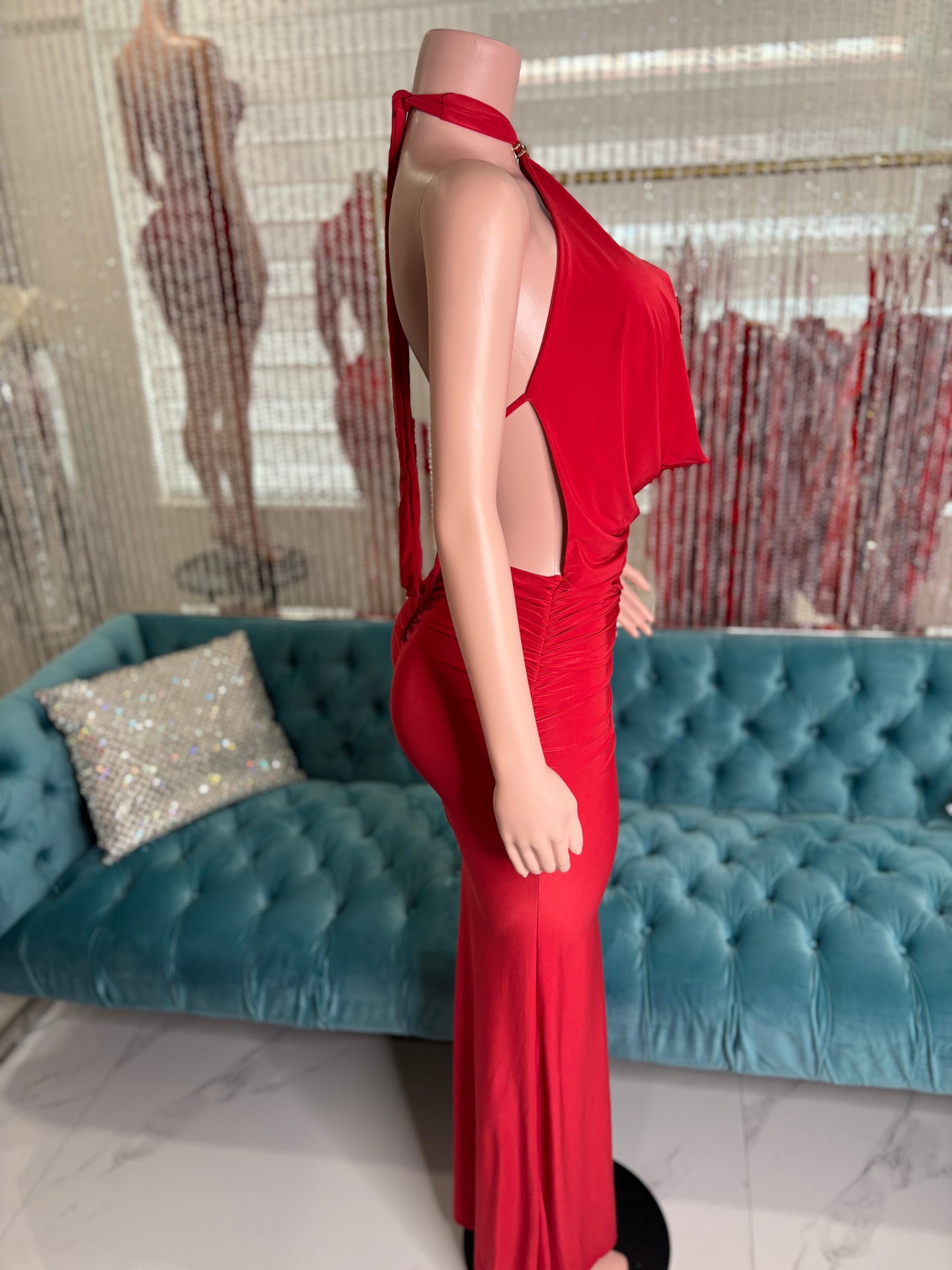 Split Intention Ruched Maxi Dress Red