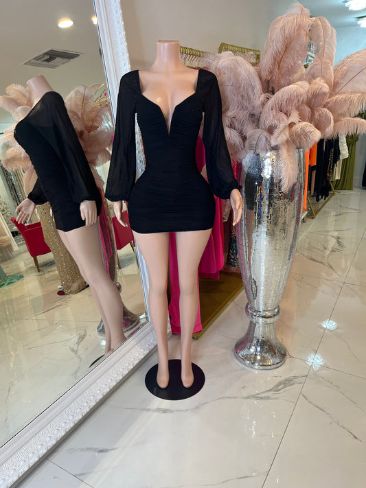 Ruched Mesh Mini Dress