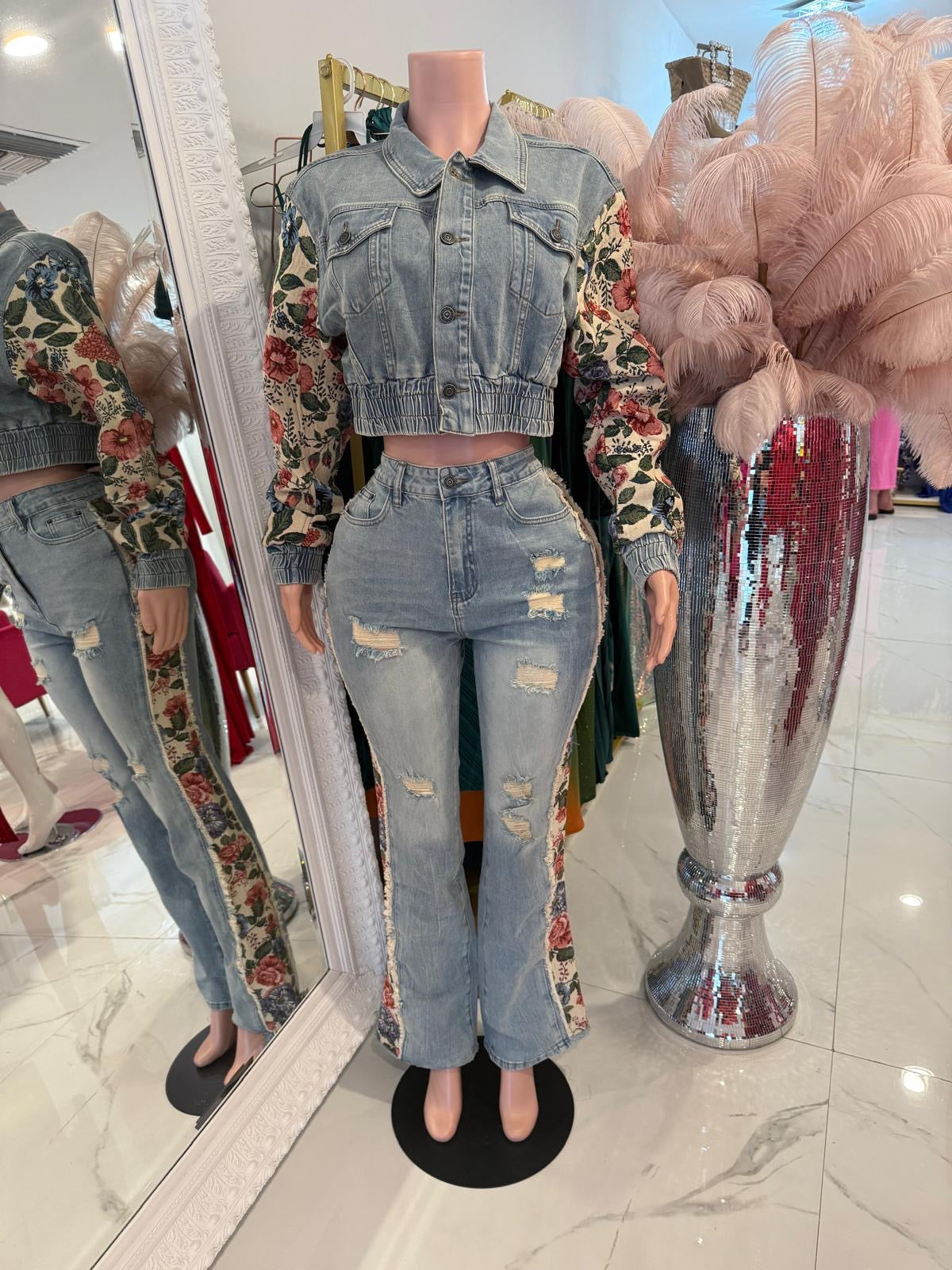Work Of Art Distressed Denim Pant Set Denim
