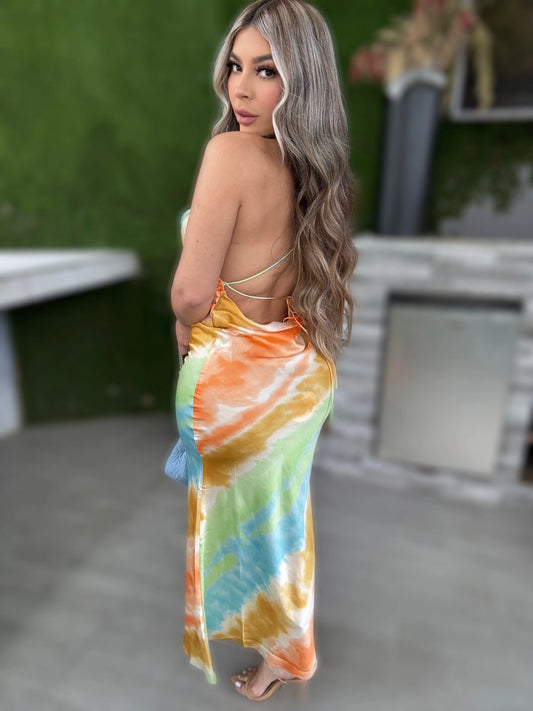 Drawn To You Satin Maxi Dress Orange