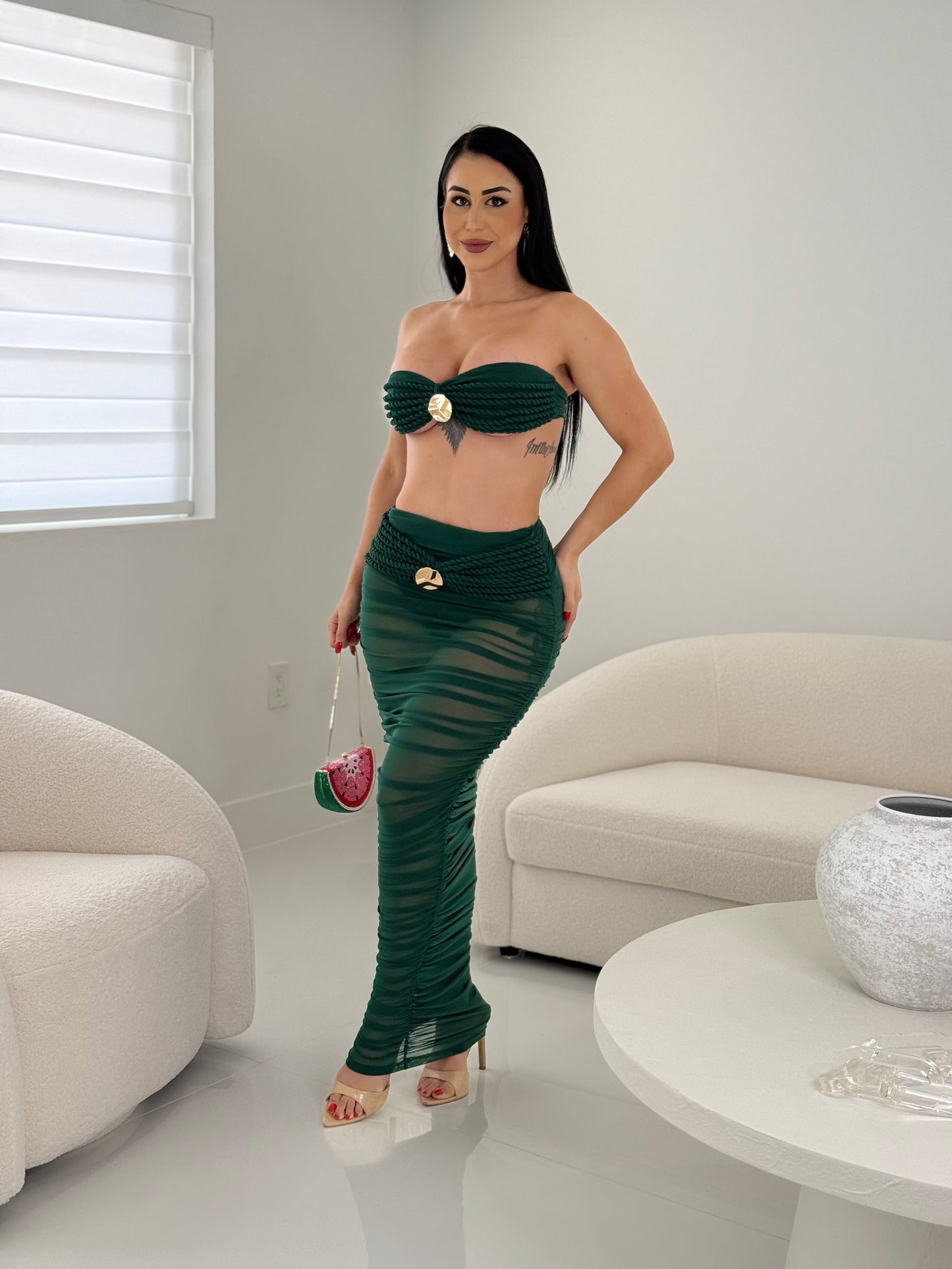I'm a Little Tied Up Skirt Set Green