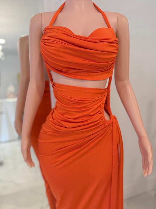 Prism Flow Ruched Maxi Dress Orange