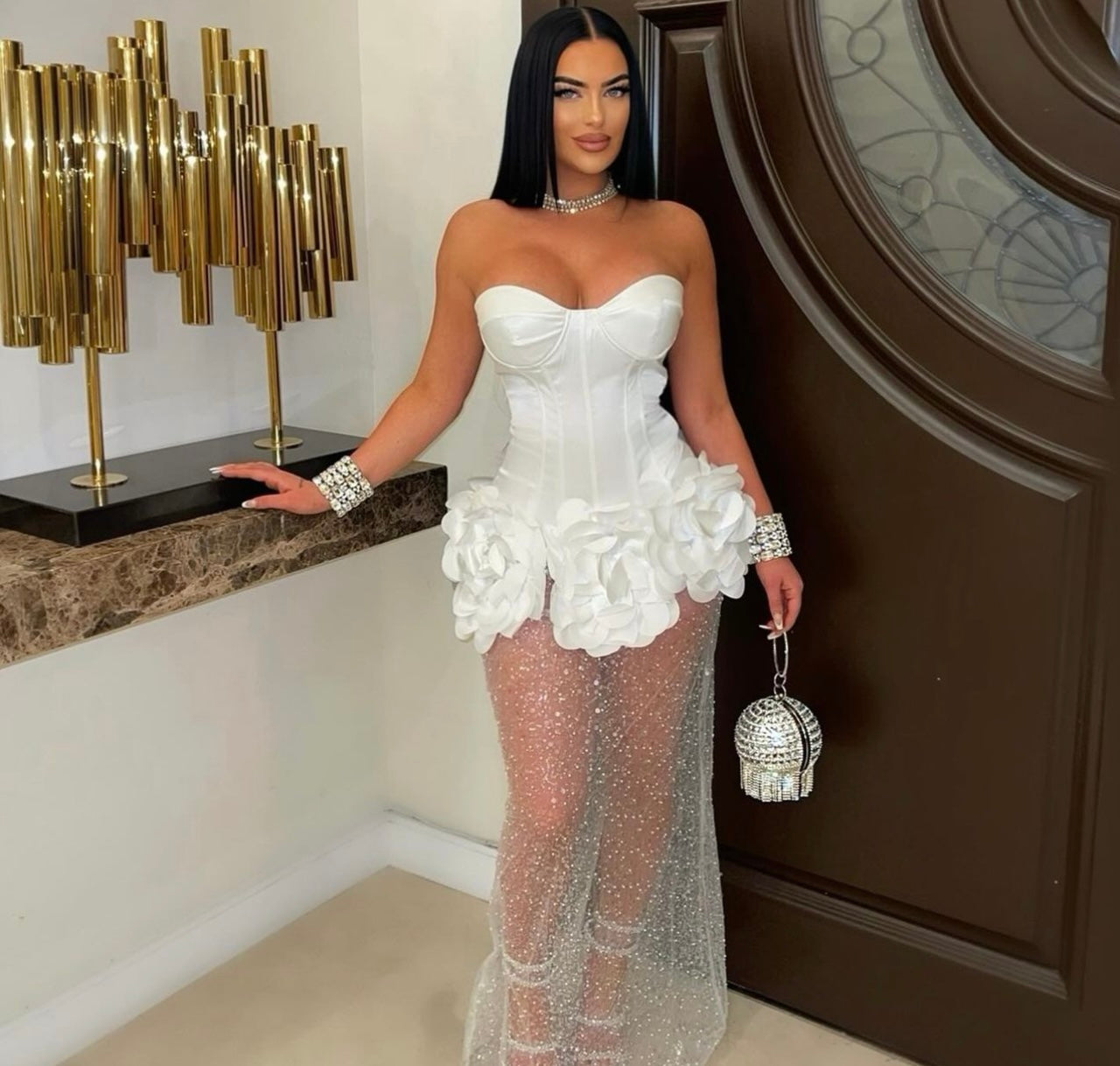 Feria flower glam dress Maxi Dress White