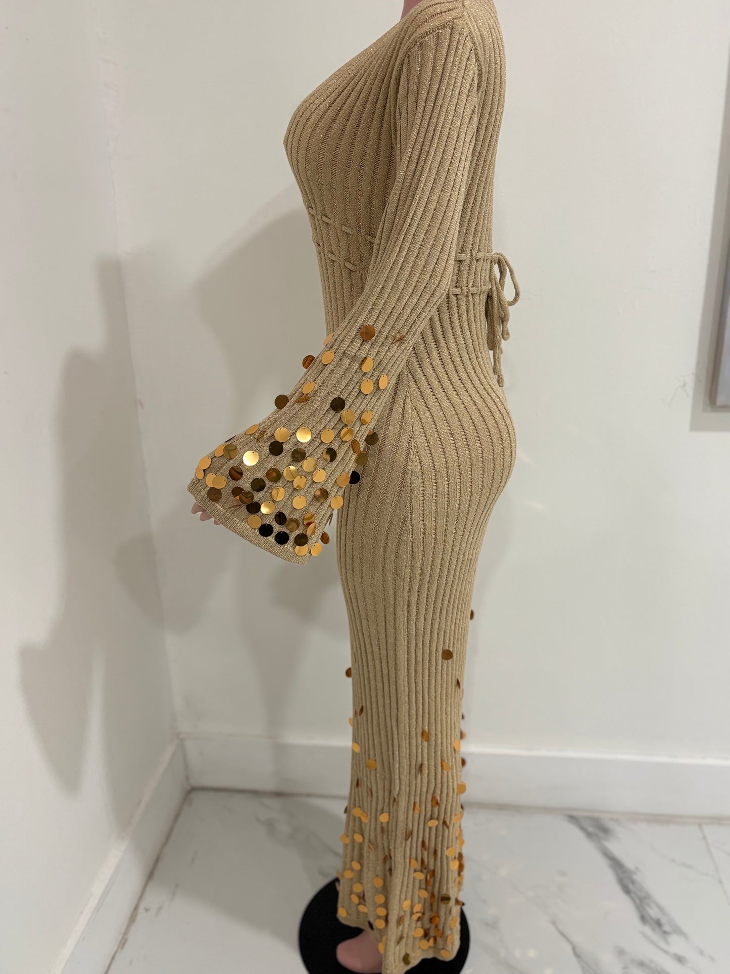 Solstice Glow Knit Sequin Maxi Dress Gold