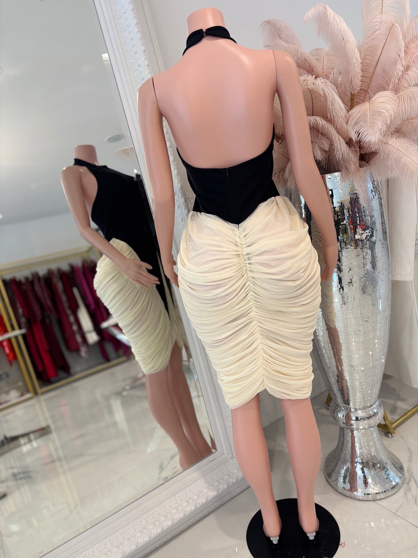 Mistress of the Night Mini Dress Black and White