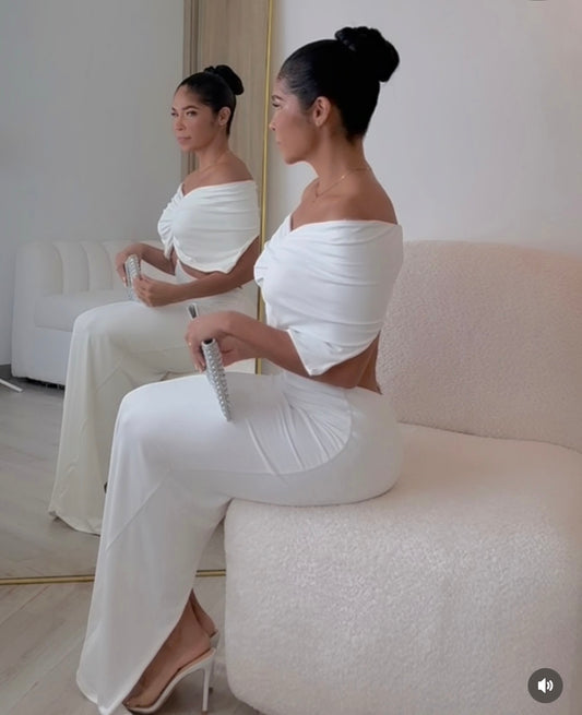 Moonlit Allure Ruched Maxi Dress White