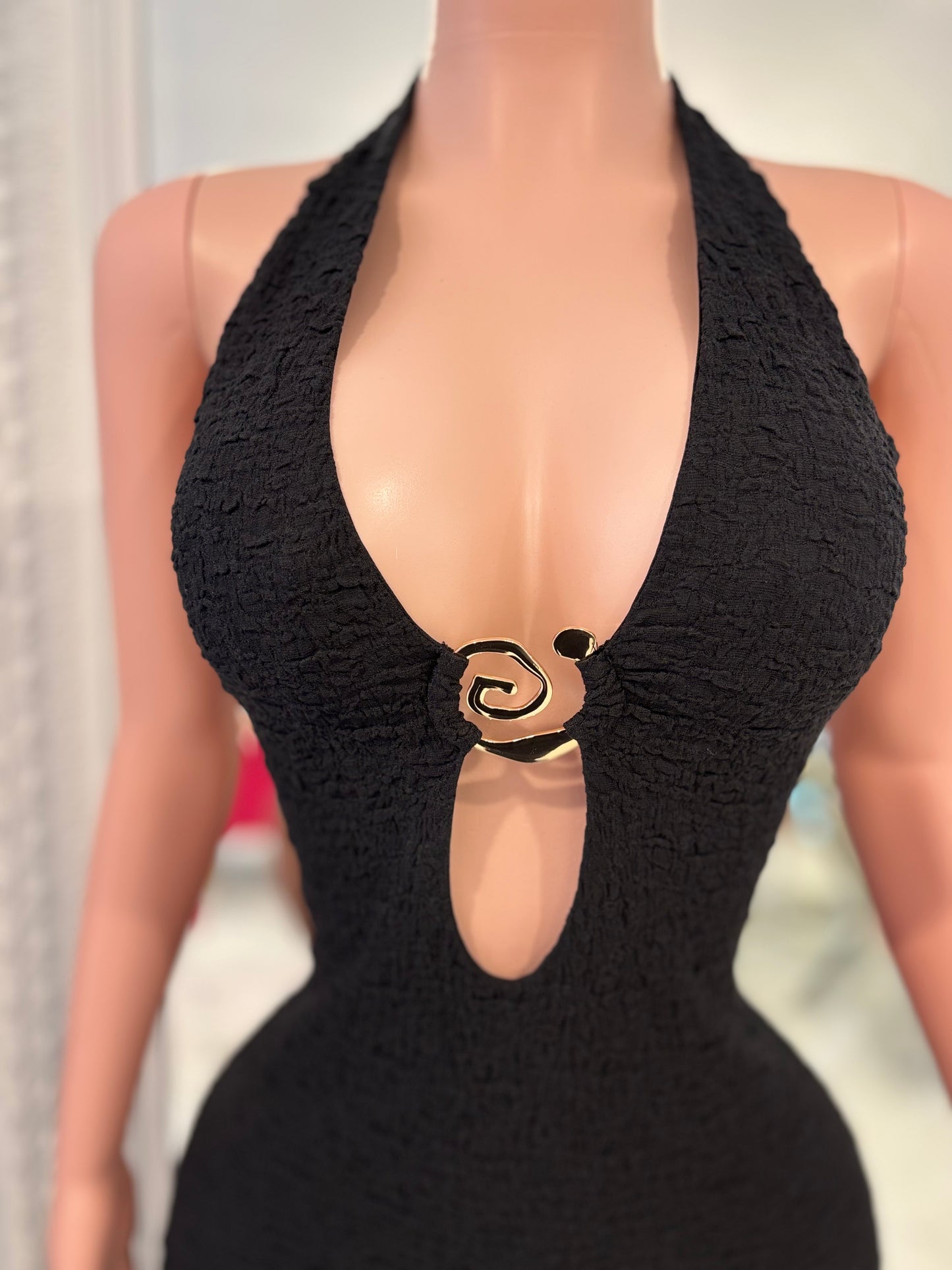 Sculpted Flame ruched Maxi Dress Black