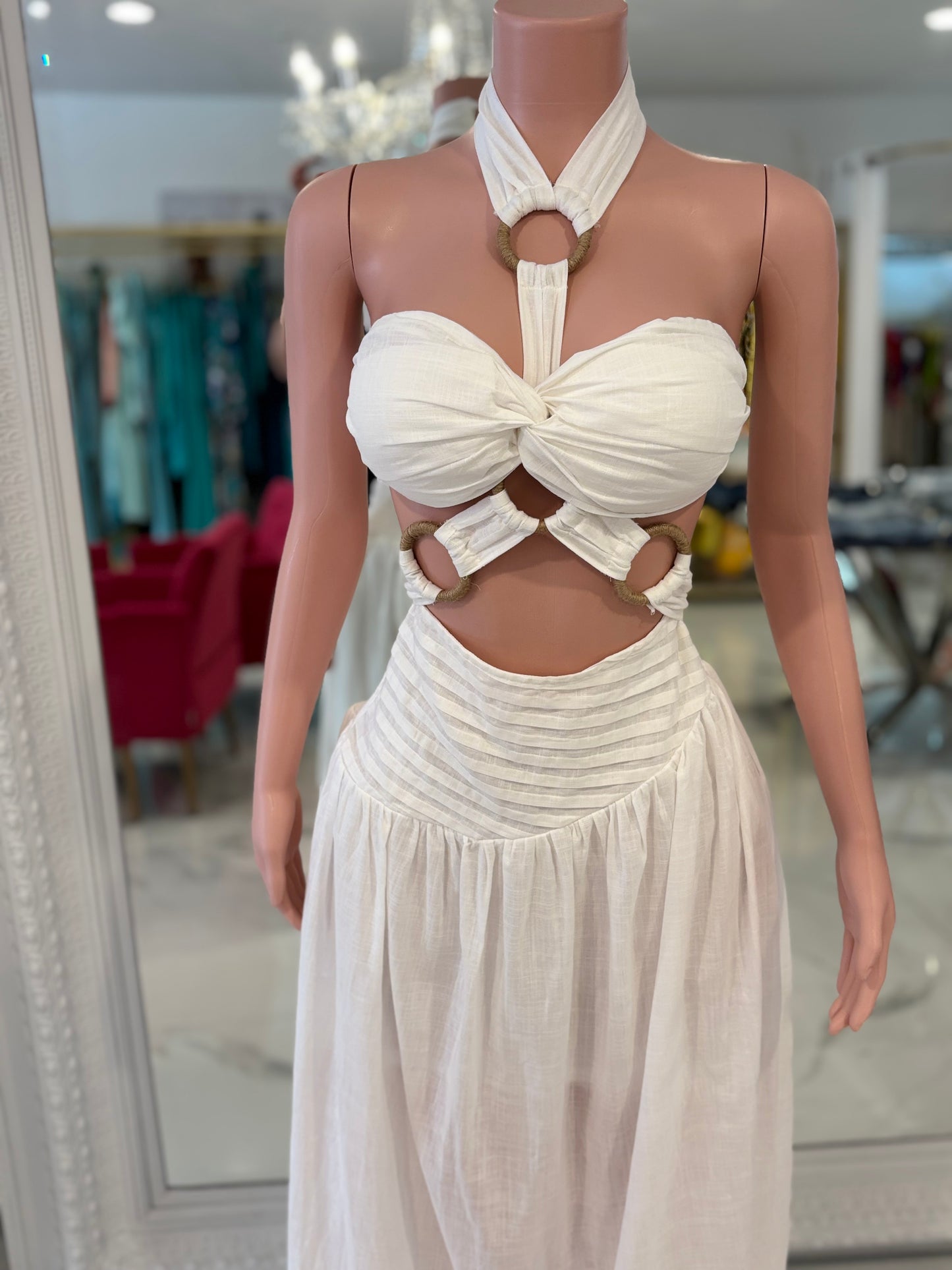 Riviera Flame Maxi Dress White