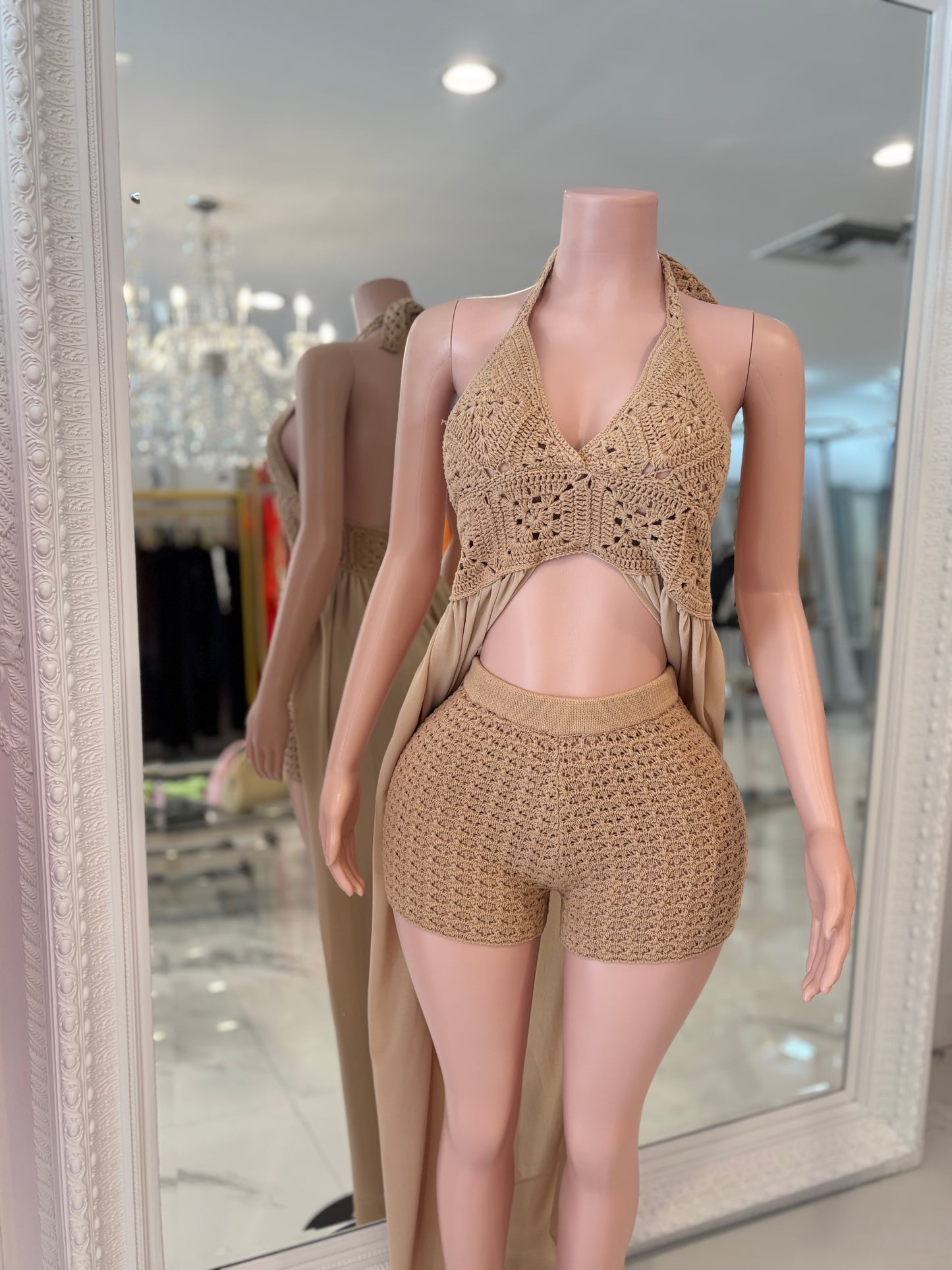 Oasis Mirage Crochet Mesh Short Set Nude