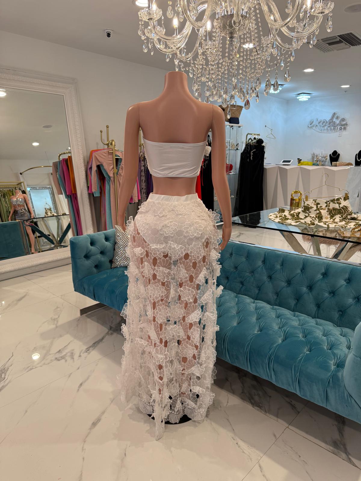 Floral Breeze Lace Skirt Set White