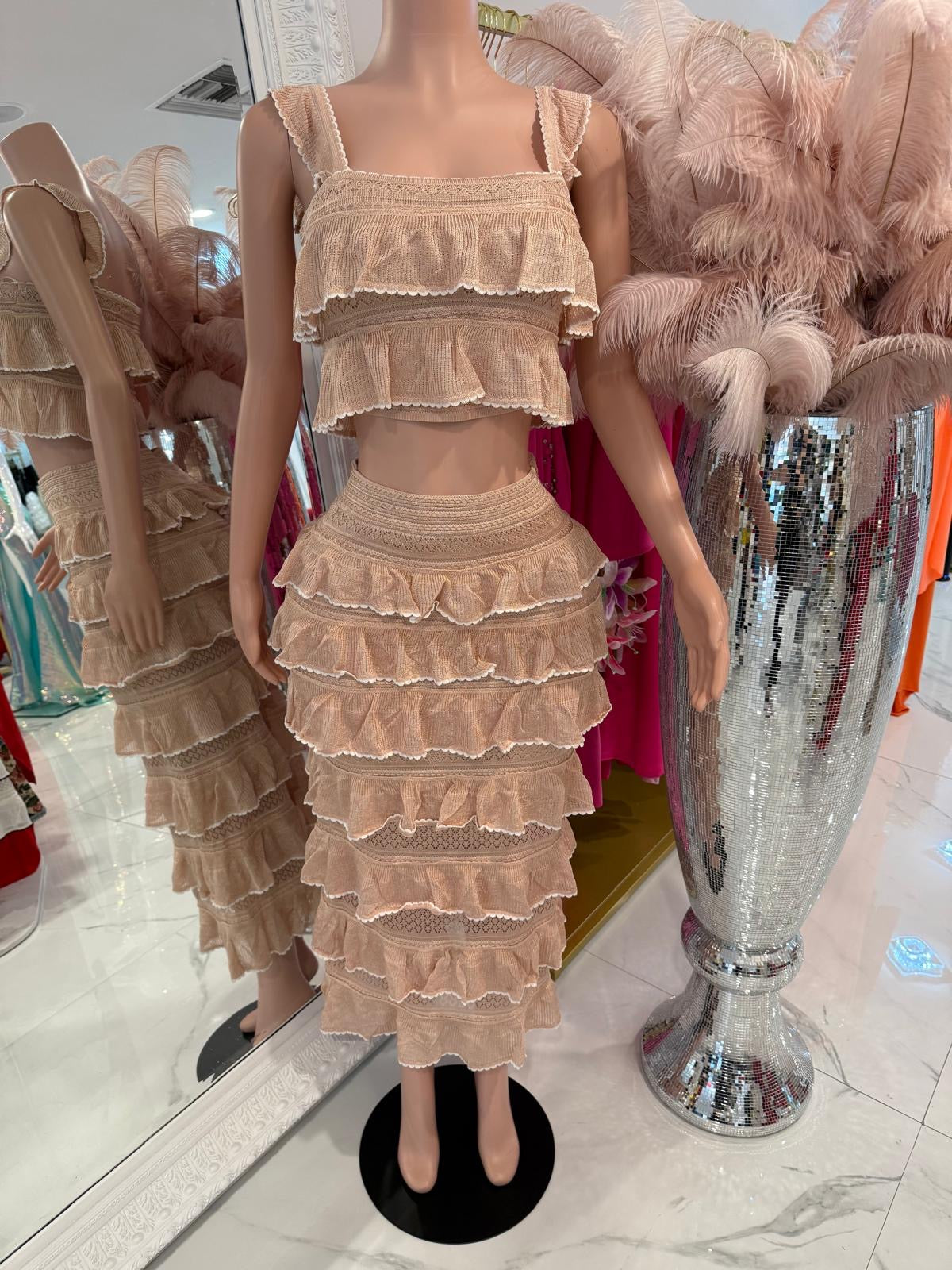 Ruffle Ensemble Knit Skirt Set