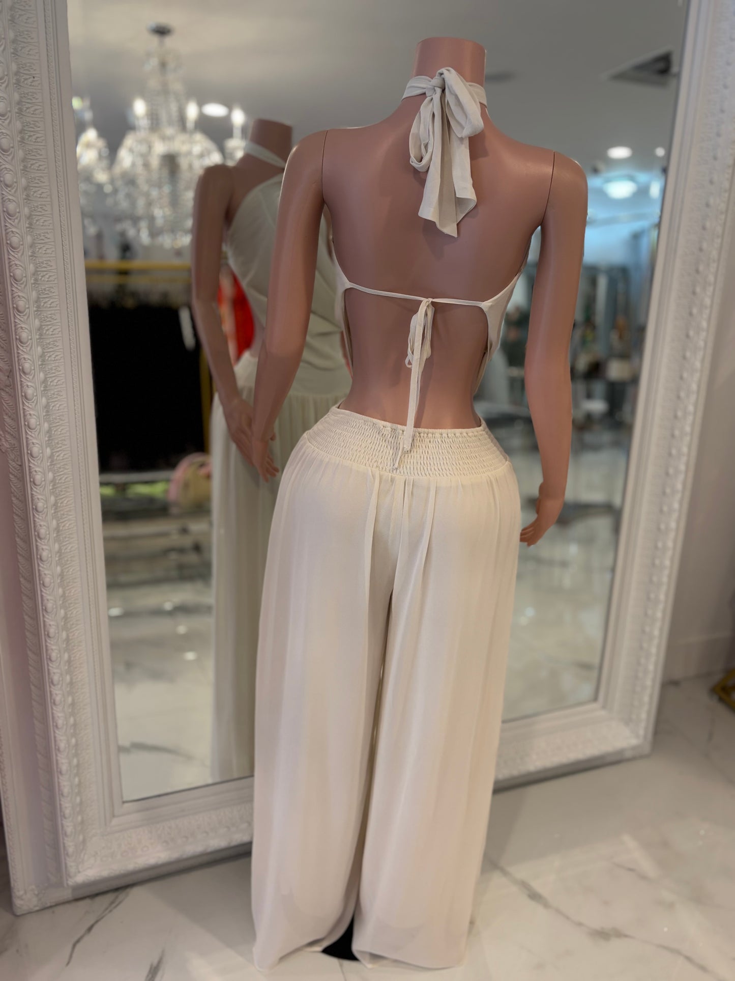 Fleur Drape Floral Ruched Pant Set Nude
