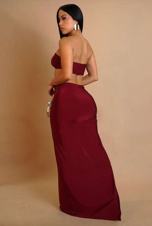 Rosette Mirage Ruched Skirt Set Red