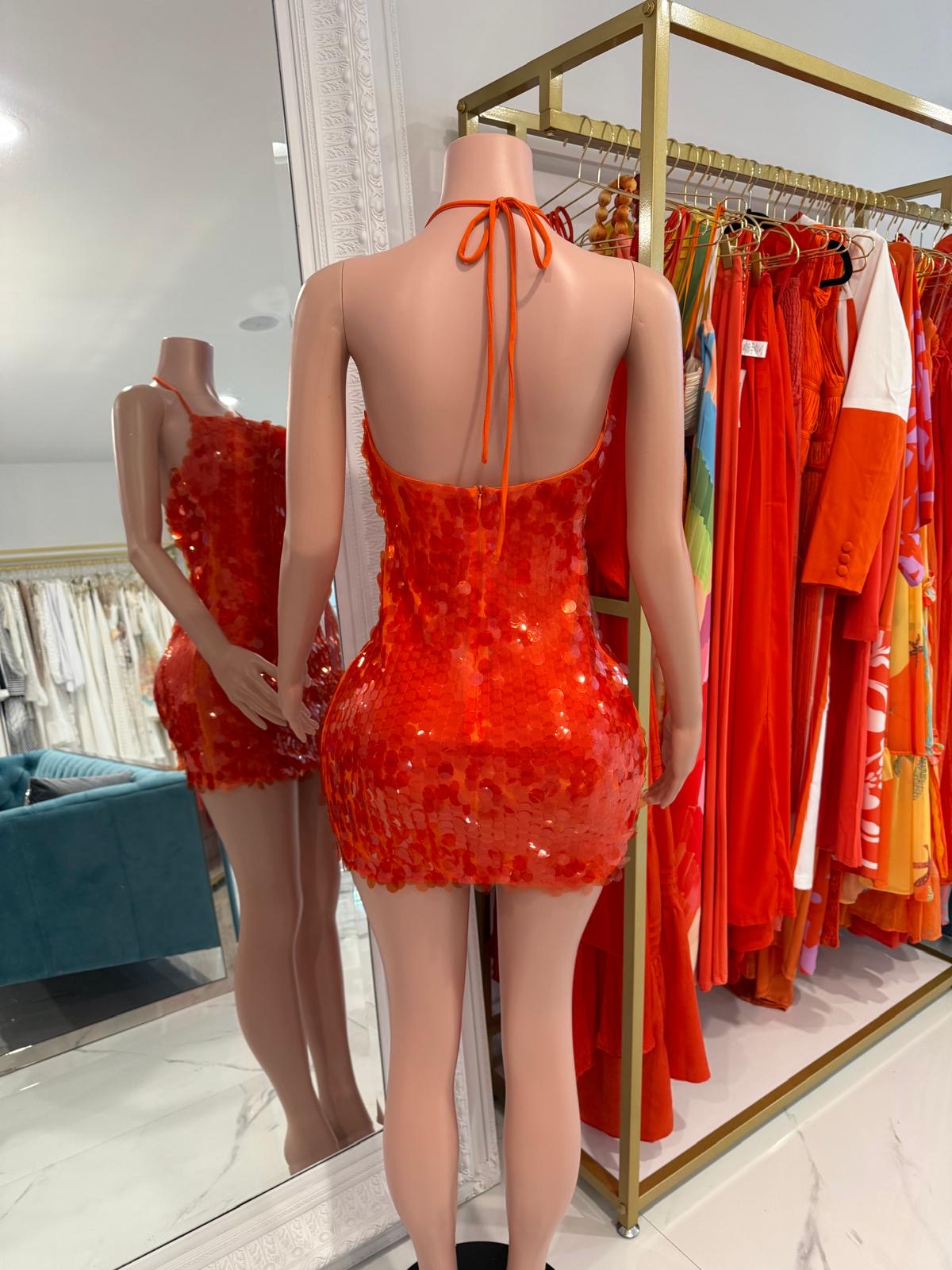 Sparkling Mirage Sequin Mini Dress Orange
