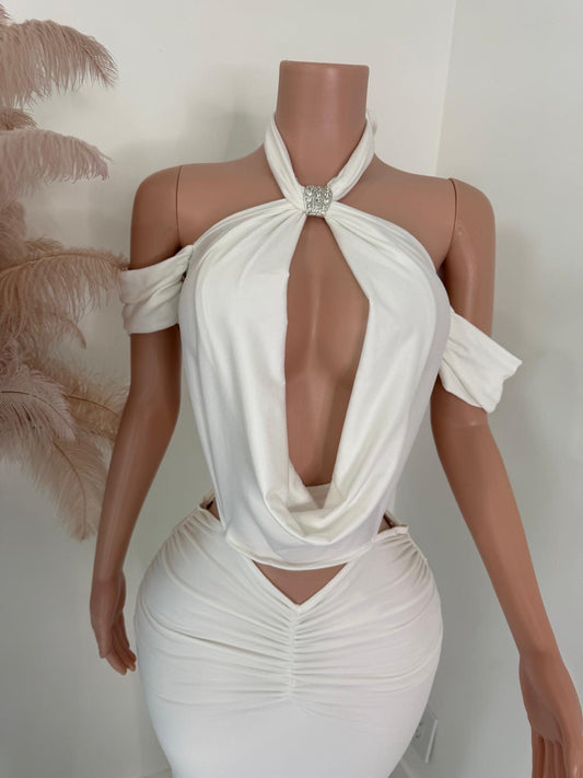 Lulu Ruched Rhinestone Maxi Dress