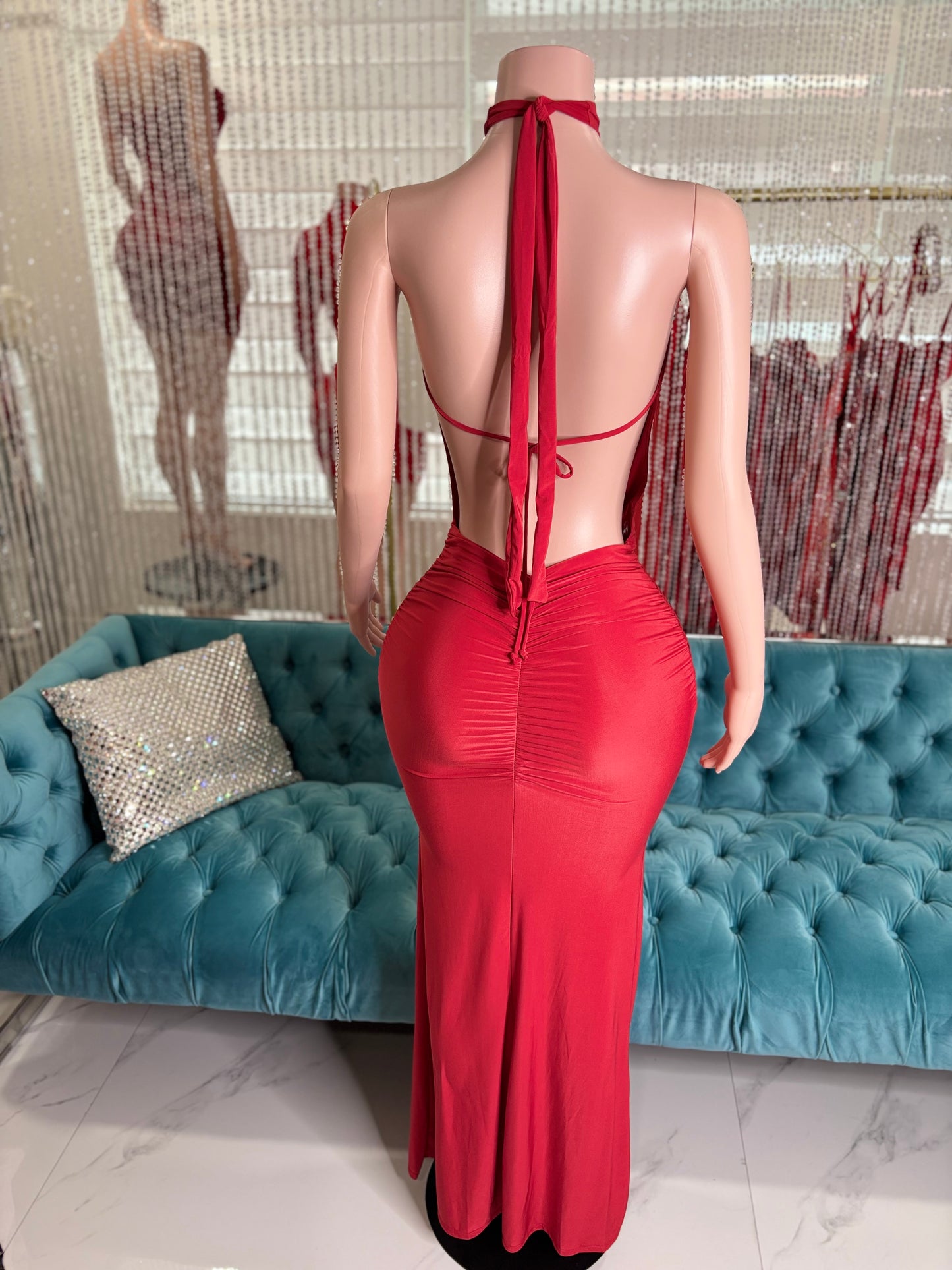 Split Intention Ruched Maxi Dress Red