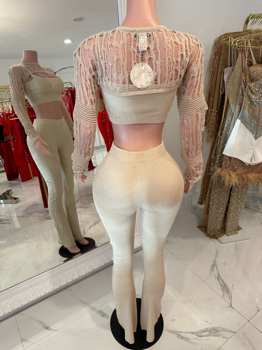 Hot Escape Knit Ribbed Legging Set Nude