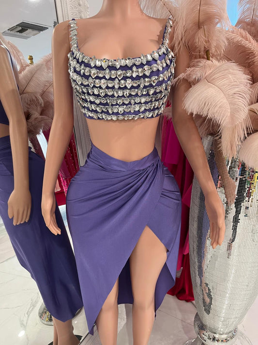 She's Shining Rhinestone Skirt Set