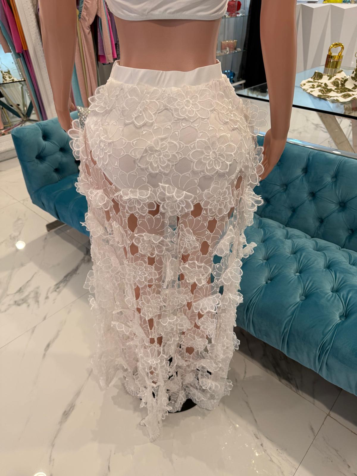 Floral Breeze Lace Skirt Set White