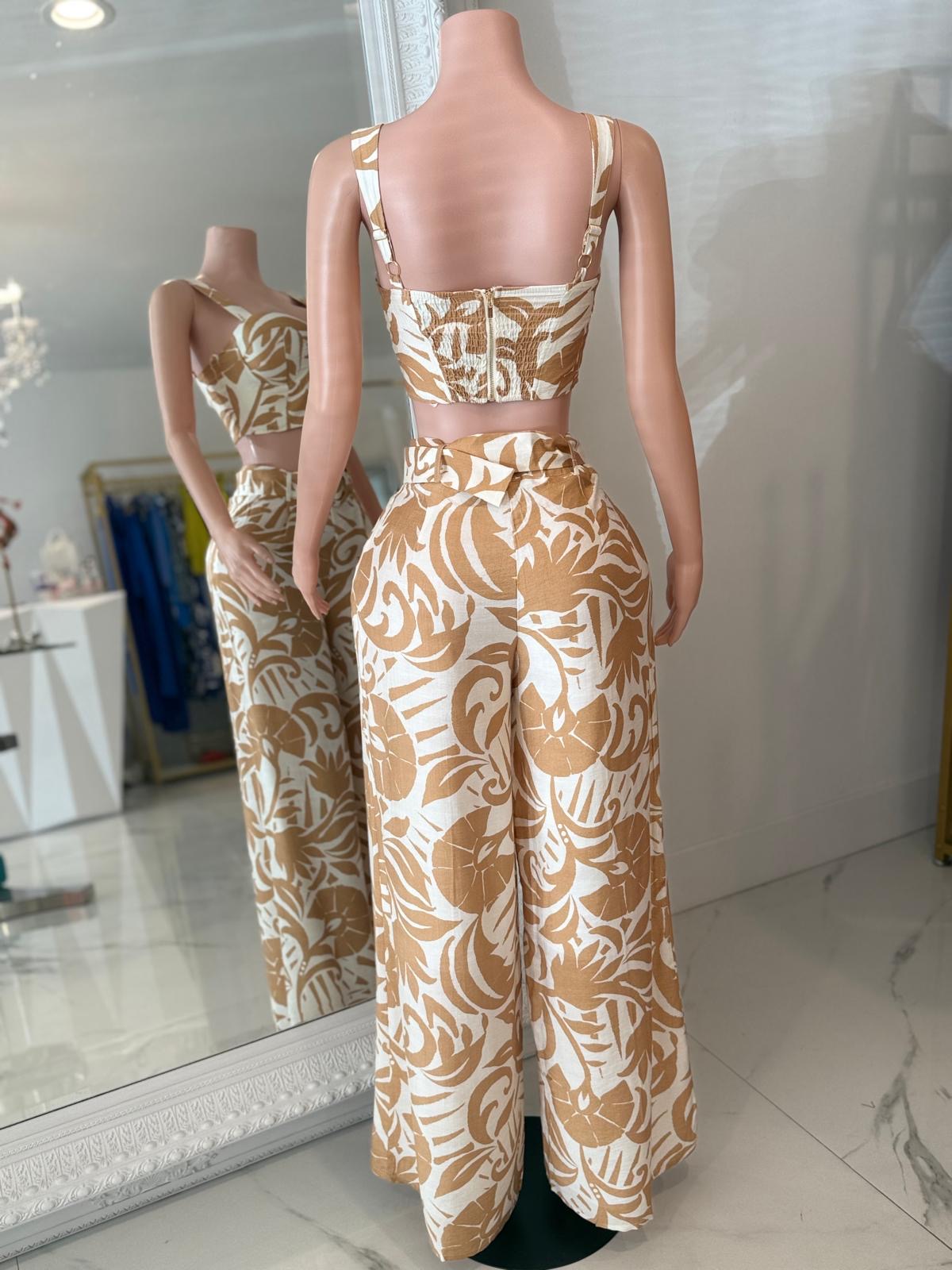 Palm Whisper Floral Pant Set Nude