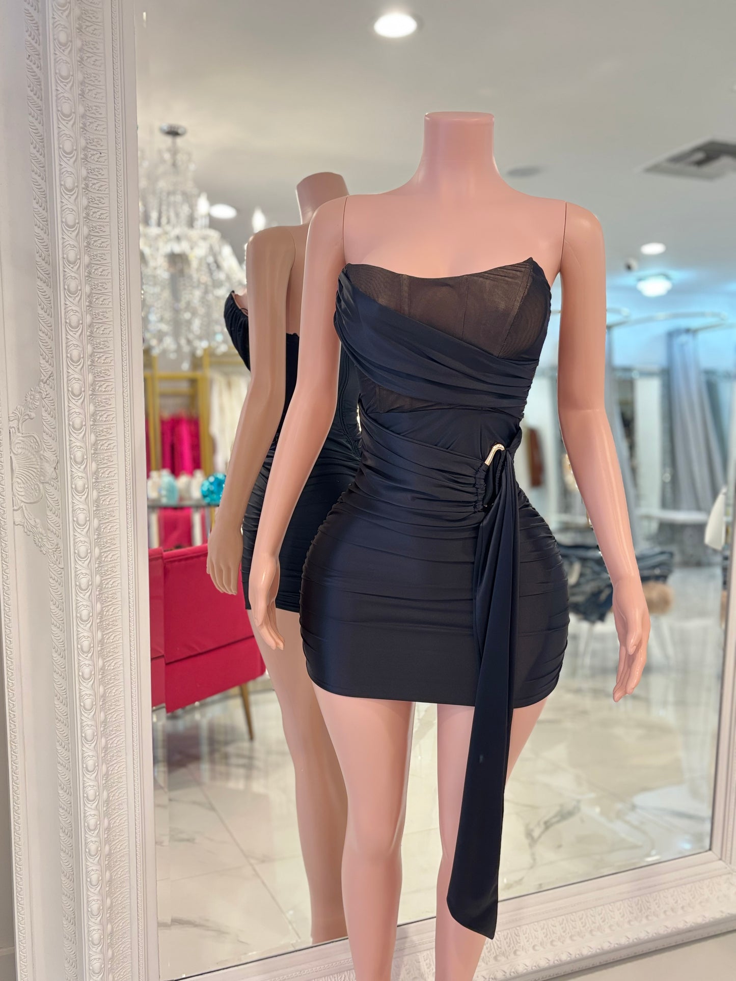 Second Glance Ruched Mini Dress Black