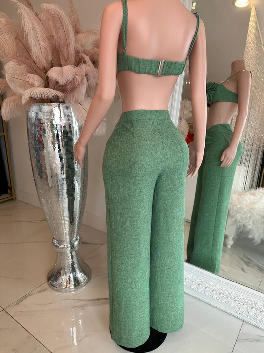Touch Of Romance Tweed Pant Set Green