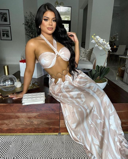 Hold Me Close Skirt Set Nude