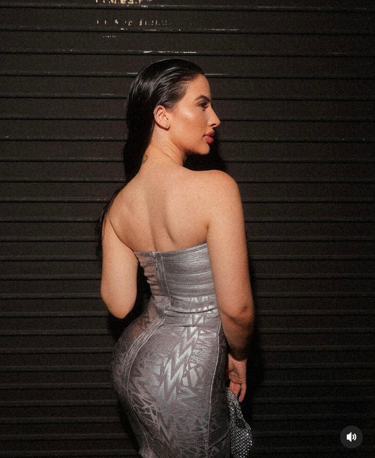 SILVER METALLIC RHINESTONES BANDAGE MINI DRESS