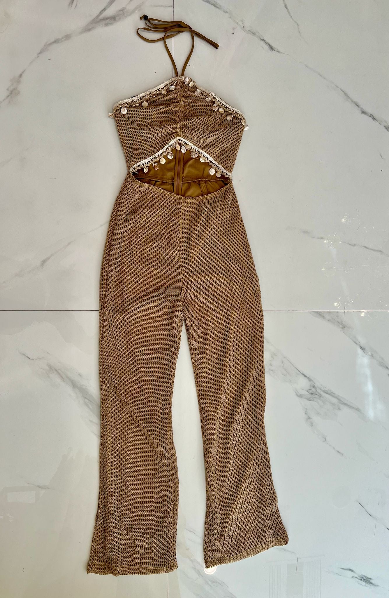 Seaside Muse Crochet Jumpsuit Brown