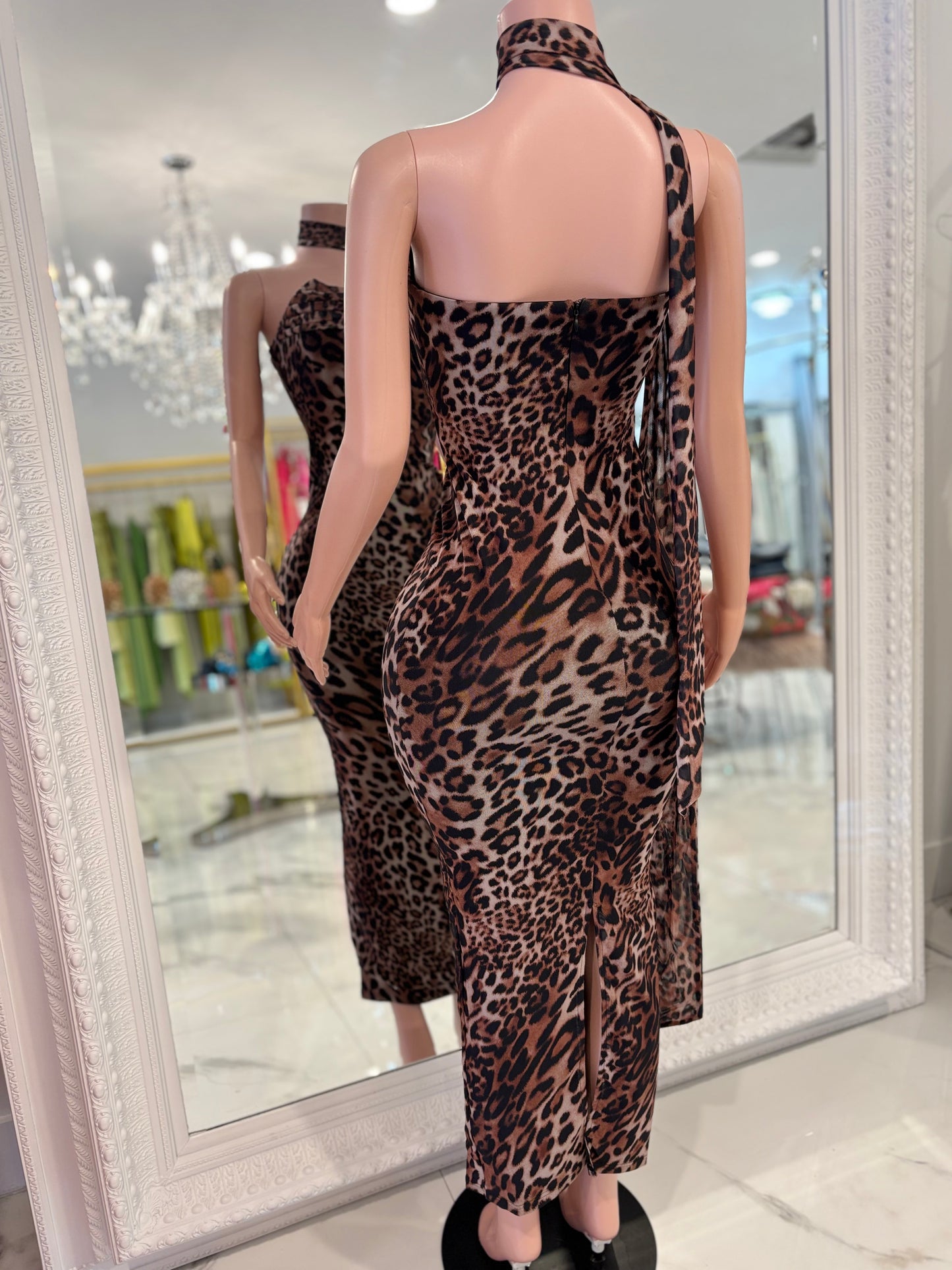 Instinctive Reign Leopard Mesh Maxi Dress Brown