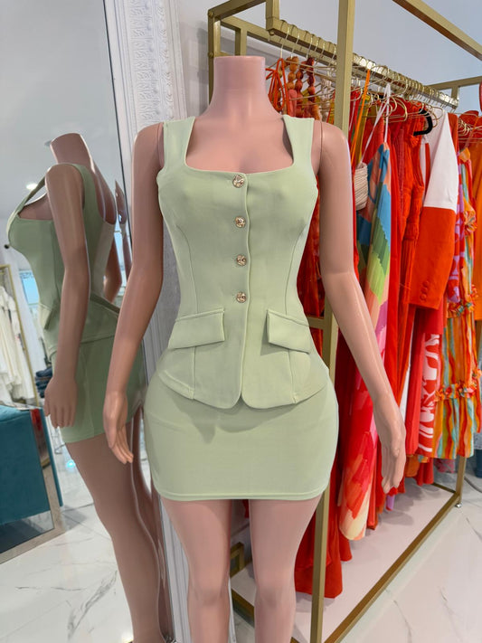 Ali Elegance Skirt Set Green