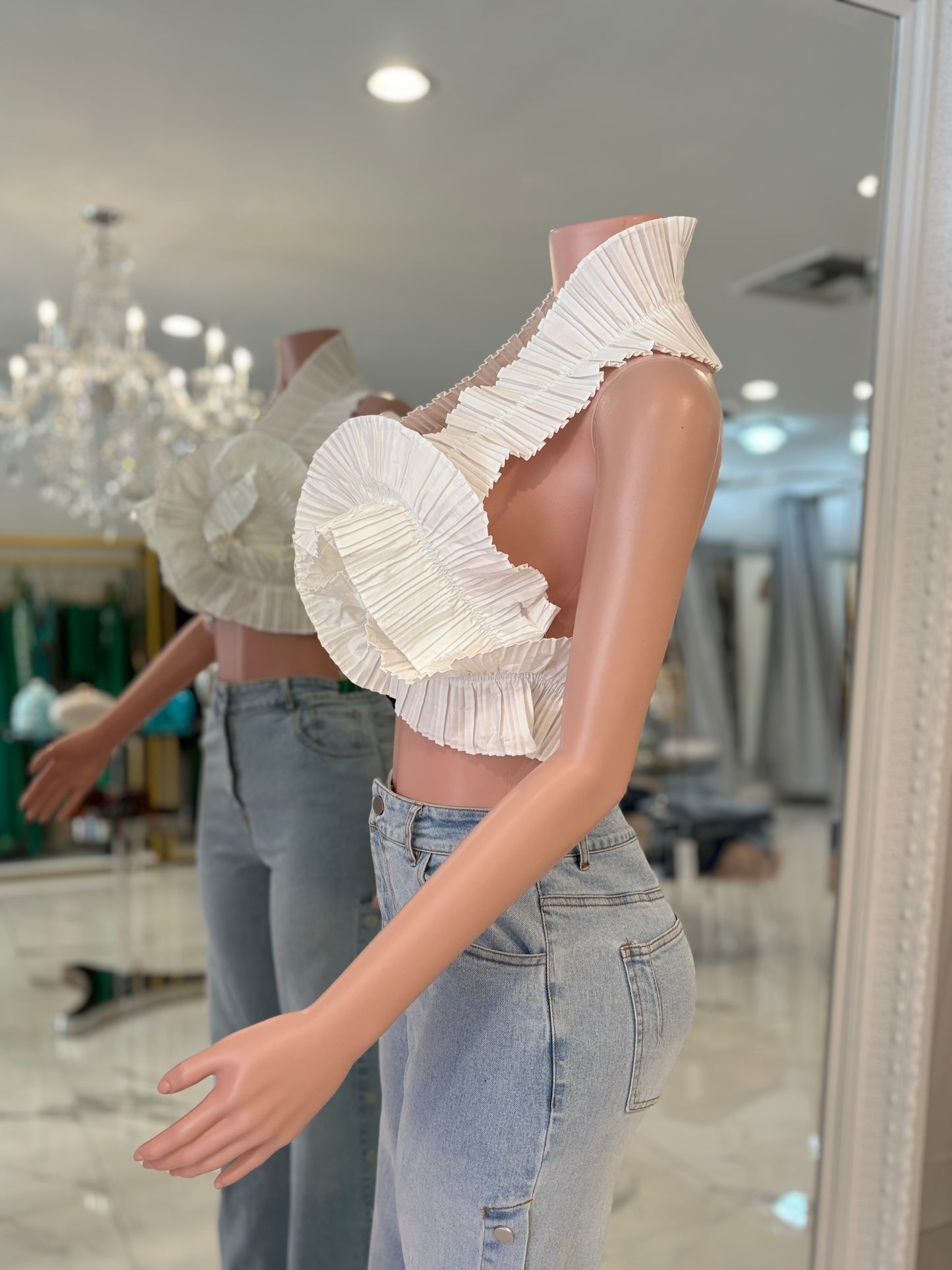 Ruffle Me Right Ruched Crop Top White