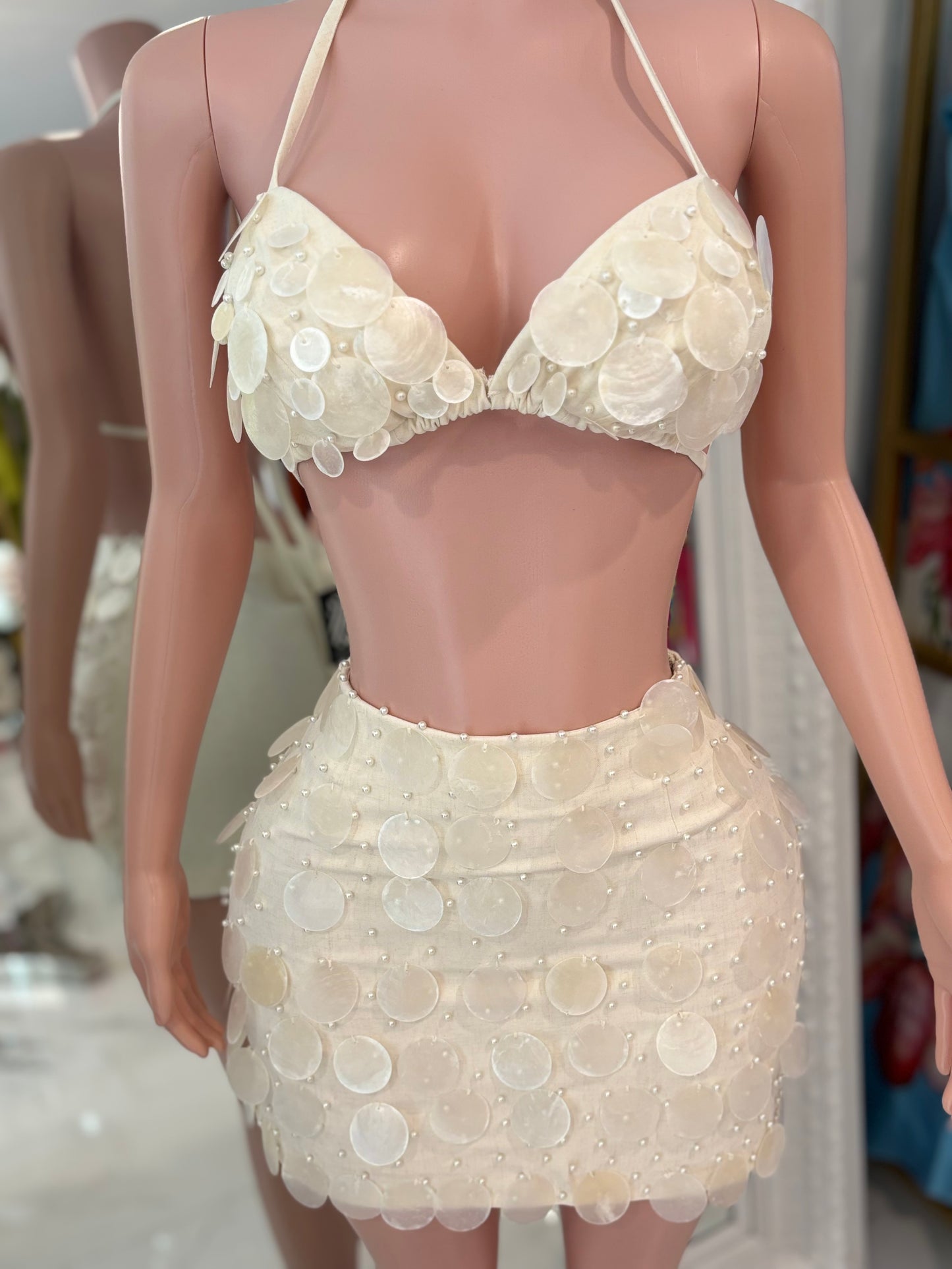Sisi Linen Shells Skirt Set Nude