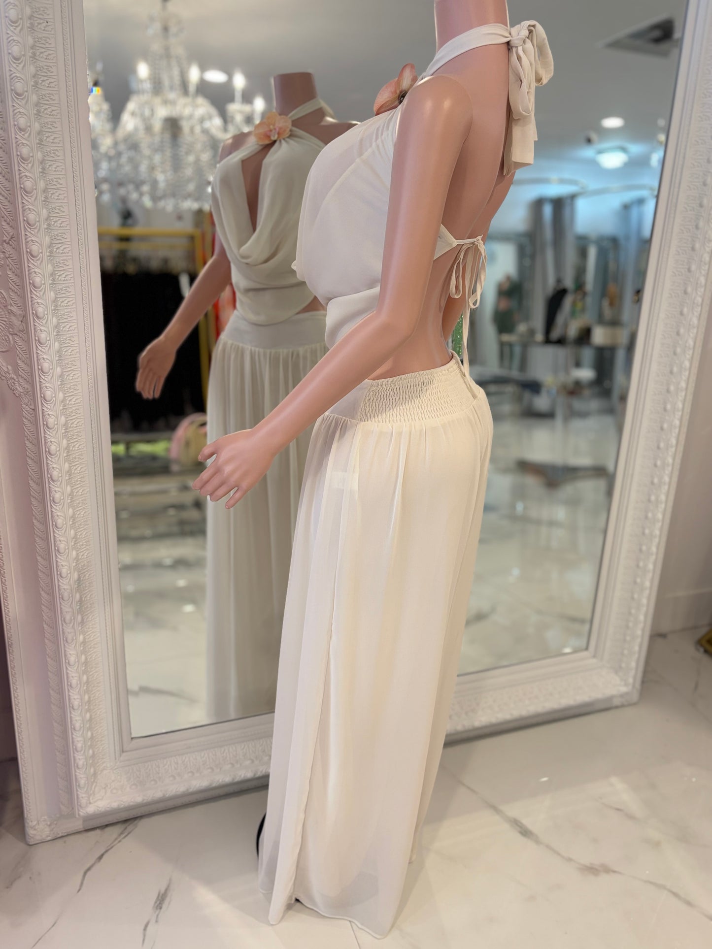 Fleur Drape Floral Ruched Pant Set Nude