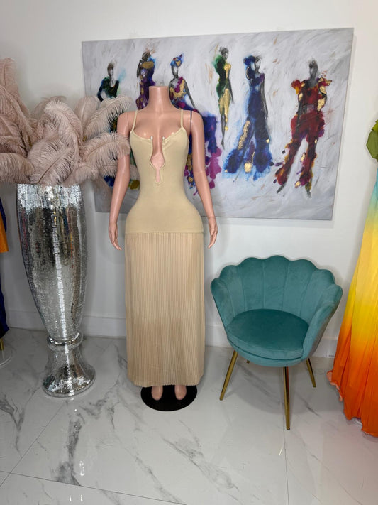 Divine Allure Knit Pearls Maxi Dress Nude