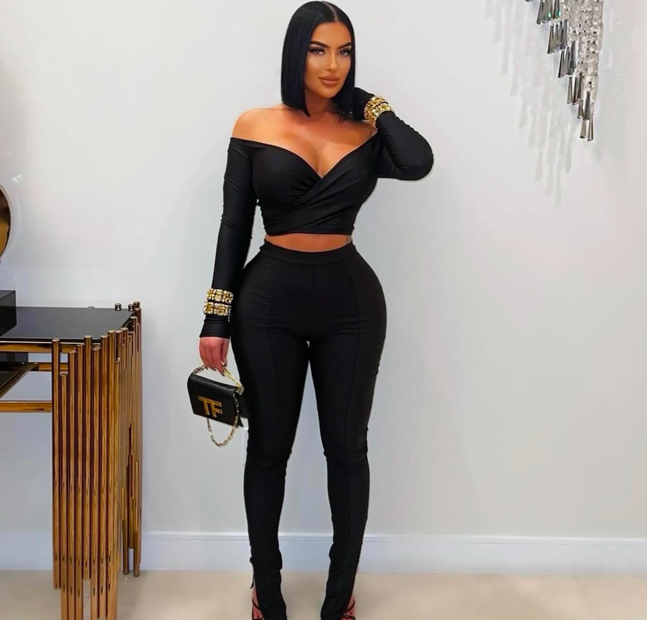 Obsidian Drape Pant Set Black