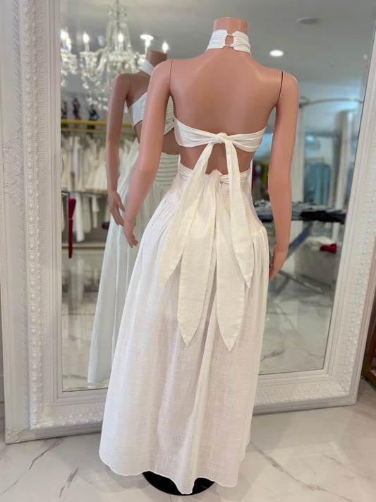 Riviera Flame Maxi Dress White