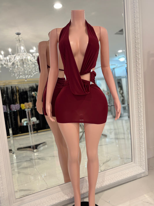 Eat Your Heart Baby Mini Dress Rojo Vino