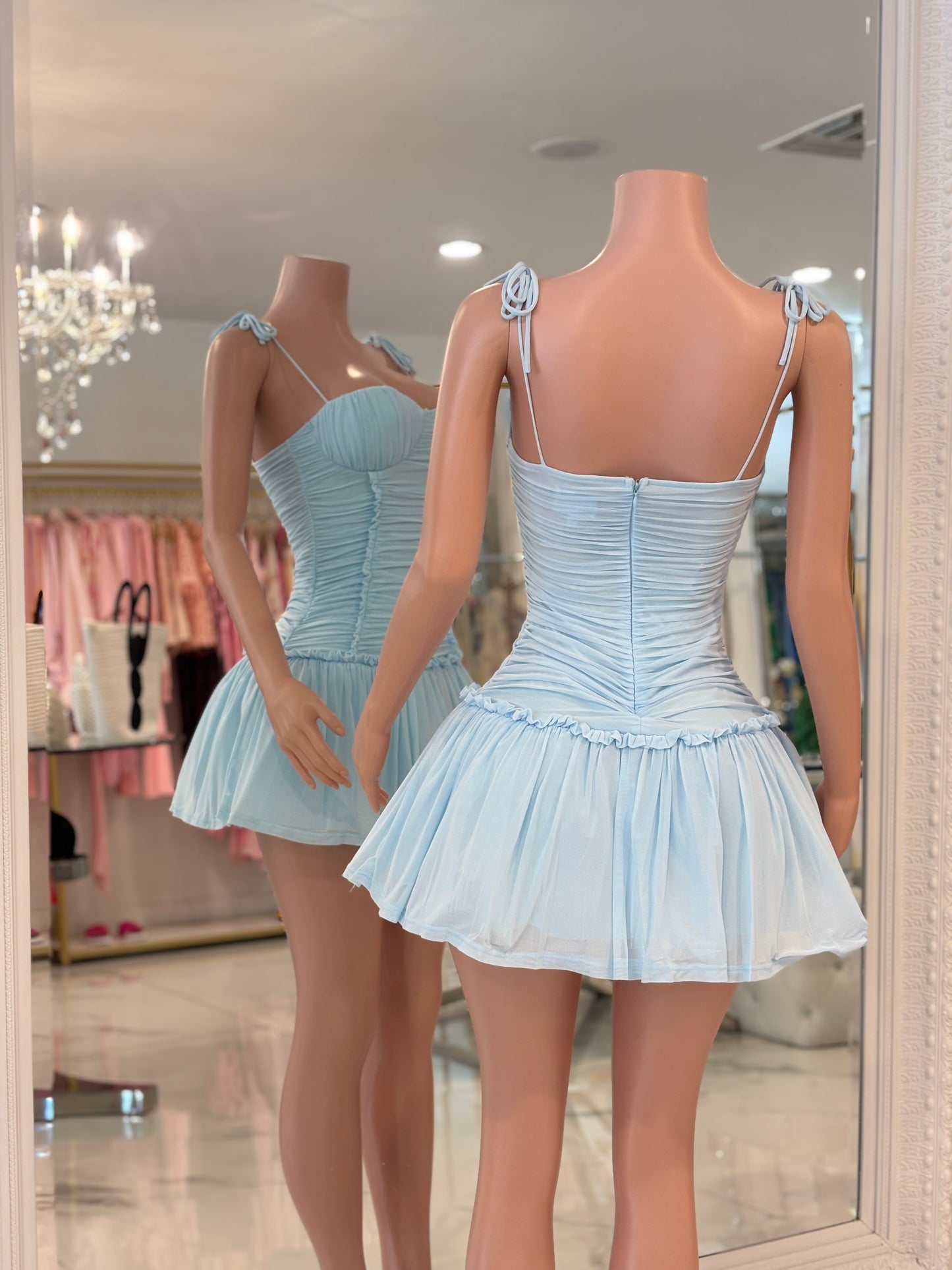 Royi Ruched Mesh Mini Dress Yellow