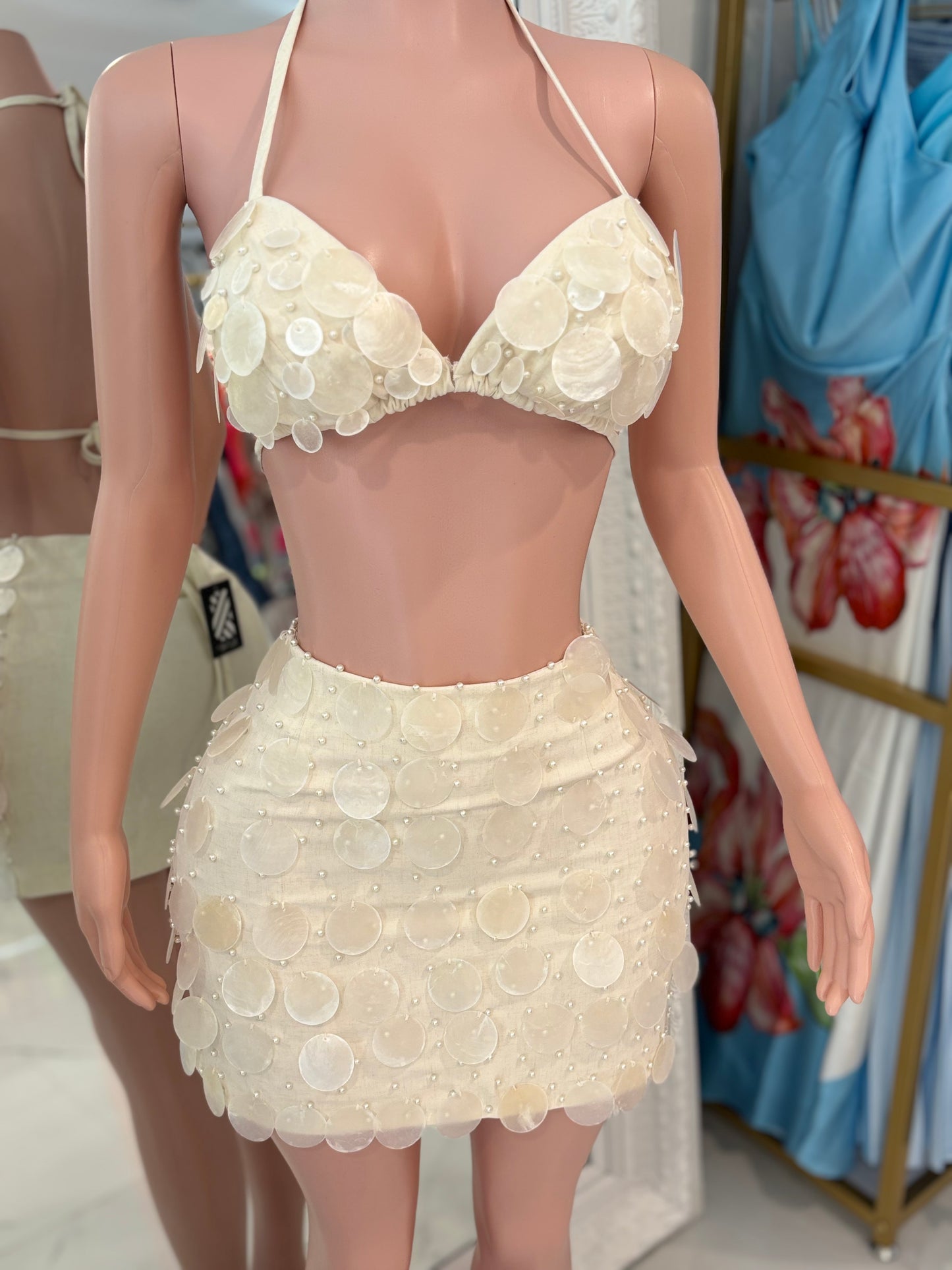 Sisi Linen Shells Skirt Set Nude