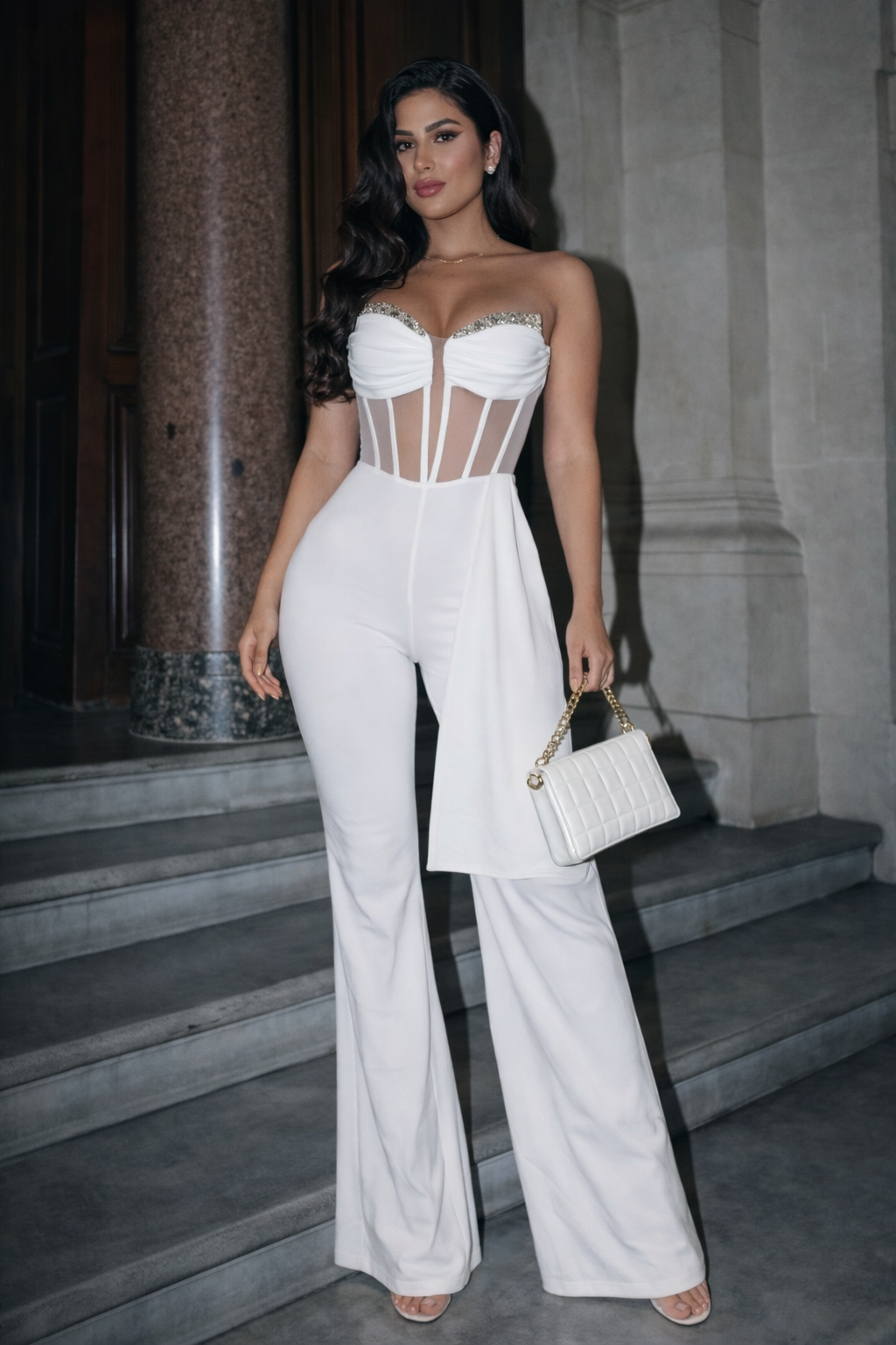 One Glance and Done Jumpsuit White