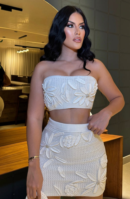 Britany White Crochet Skirt Set