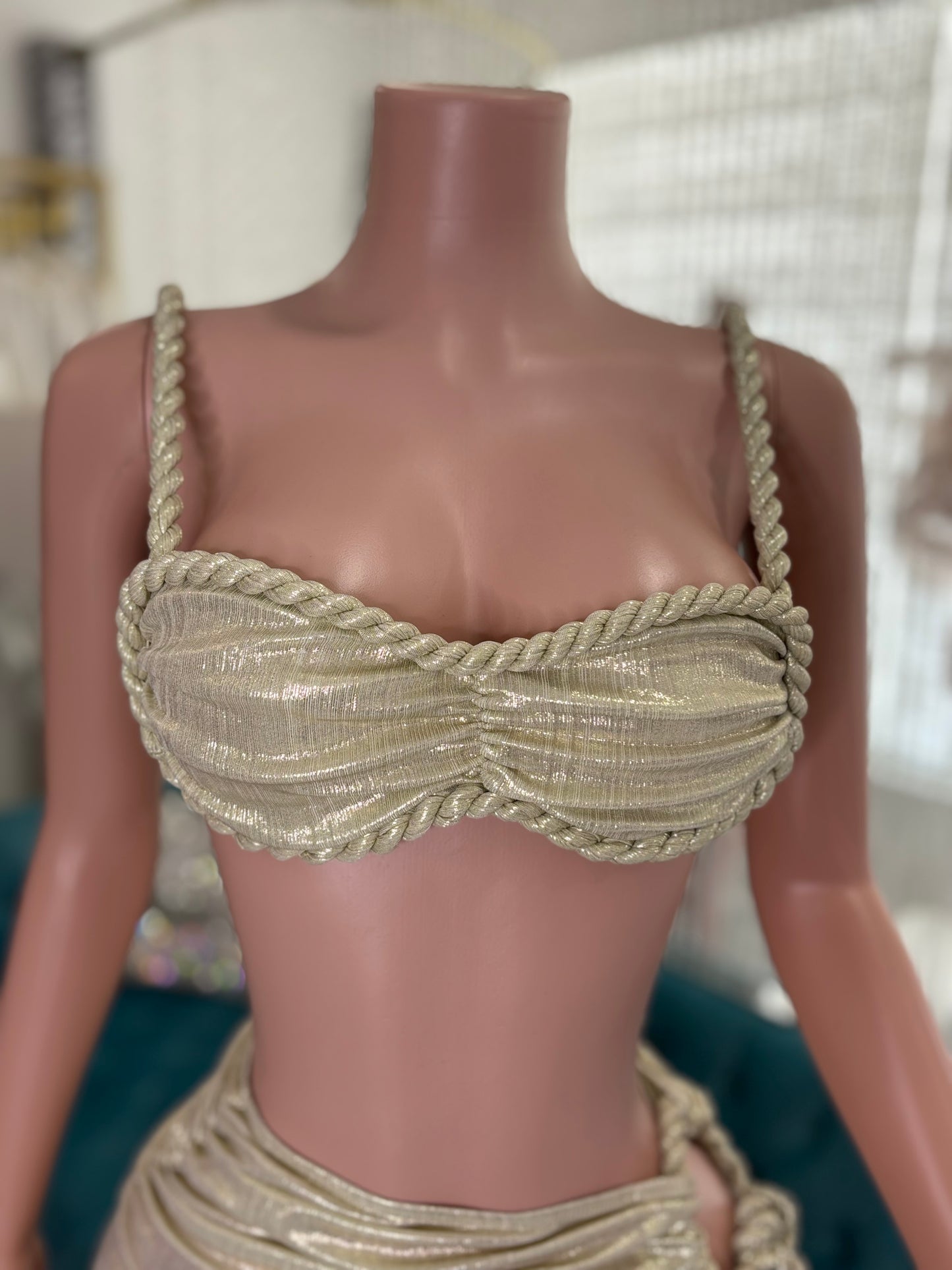 Ruched Metallic Skirt Set Gold