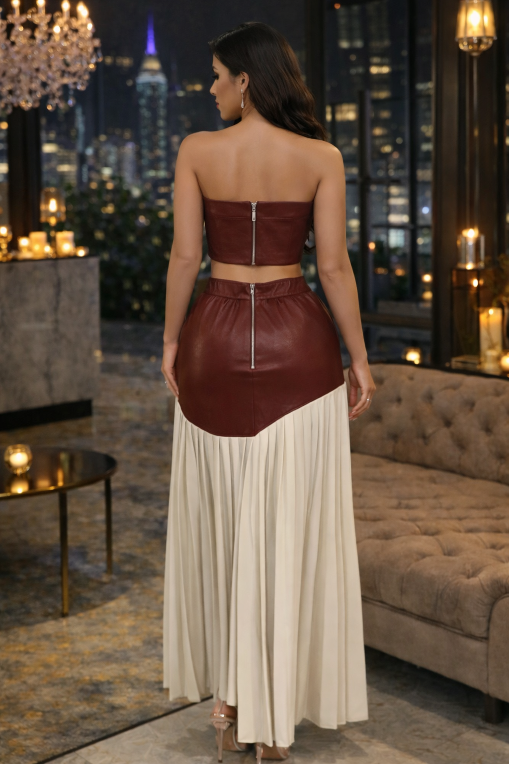 Fashion Cute Leather Skirt Set Red