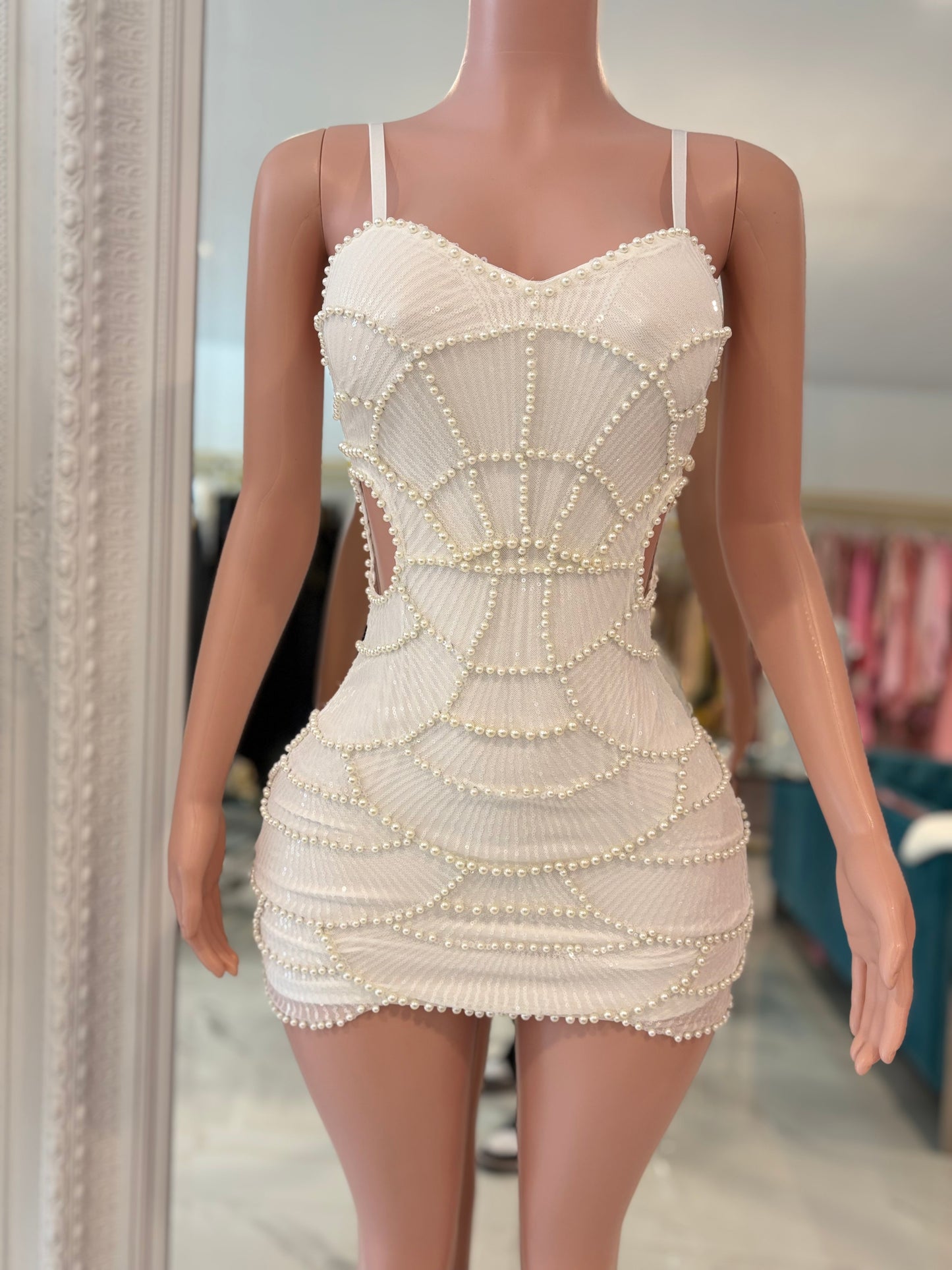 Pearl Mirage Sequin Mini Dress White