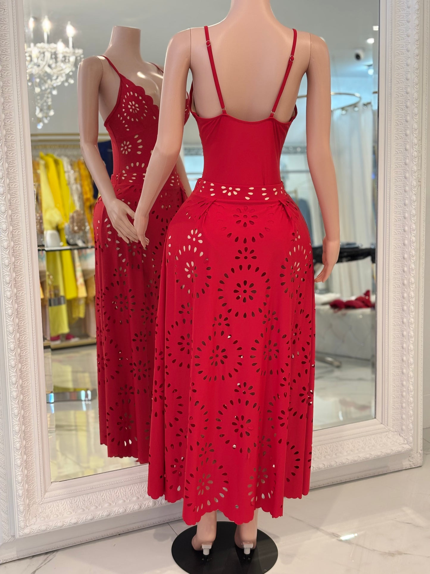 Feel The Breeze Eyelet Swimsuit Set Red