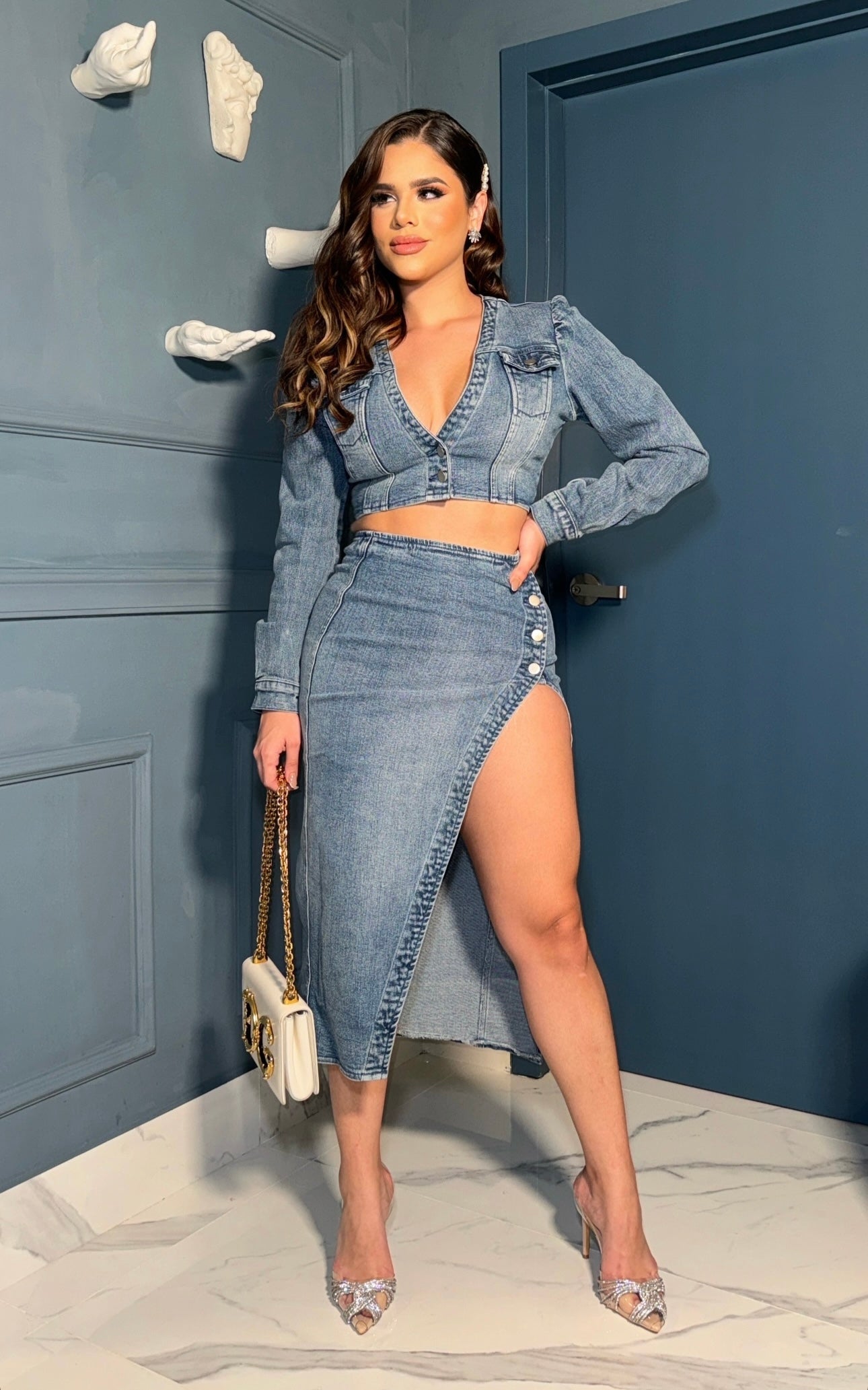 Jean skirt set best sale