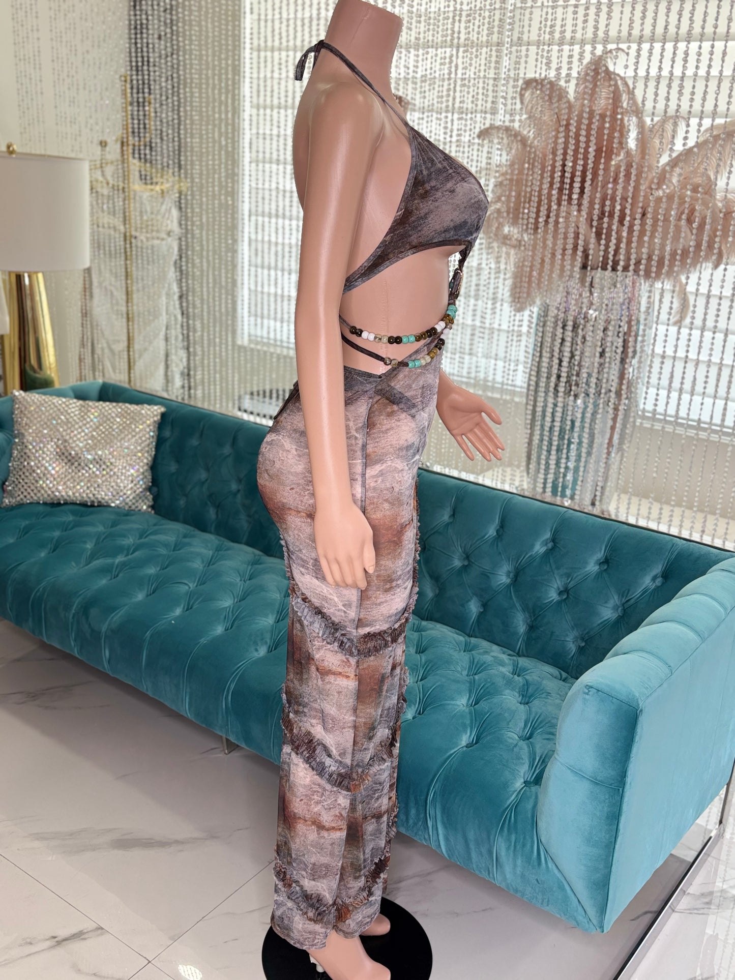 Sea Spell Mesh Maxi Dress Brown