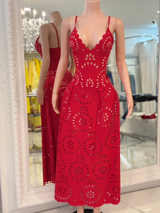 Feel The Breeze Eyelet Swimsuit Set Red